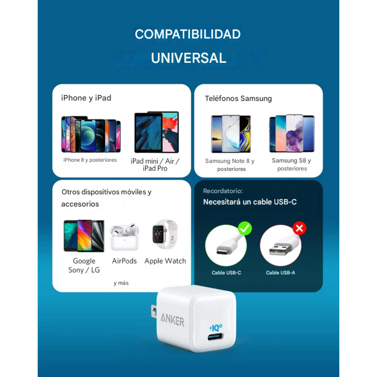 Adaptador Anker 20W PowerPort III USB-C 🔌 Compacto con Tecnología GaN