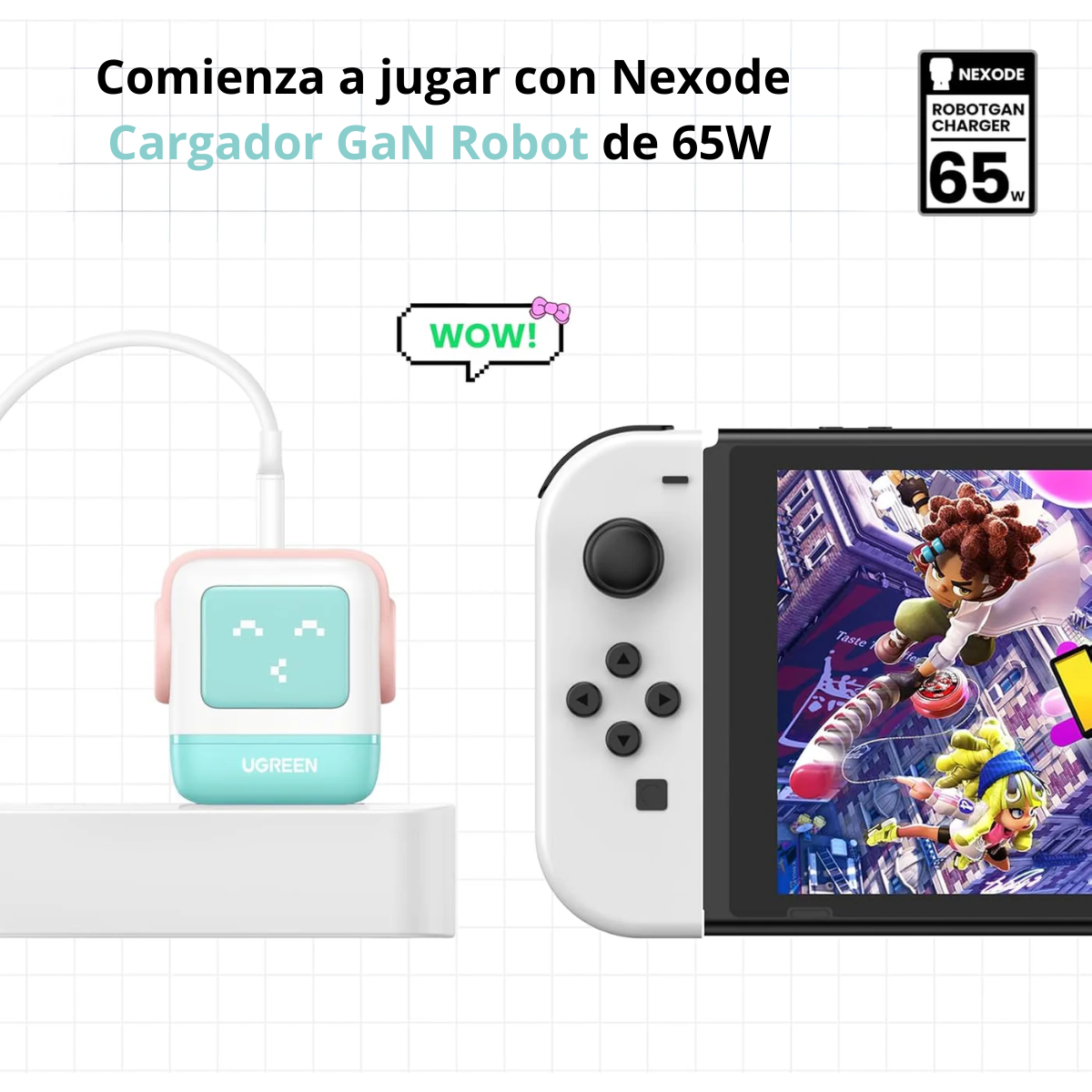 Adaptador UGREEN Robot Nexode 65W 3 Puertos USB-C + USB-A Azul