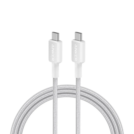 Cable Anker USB-C a USB-C 60W Trenzado 1.8m 🔌 Ultra Resistente y Rápido Blanco