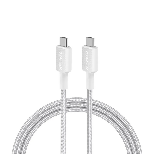 Cable Anker USB-C a USB-C 60W Trenzado 1.8m 🔌 Ultra Resistente y Rápido Blanco