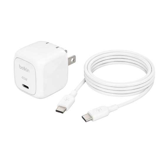 Cargador Belkin 45W USB-C PD PPS con Cable USB-C 1 Metro Blanco