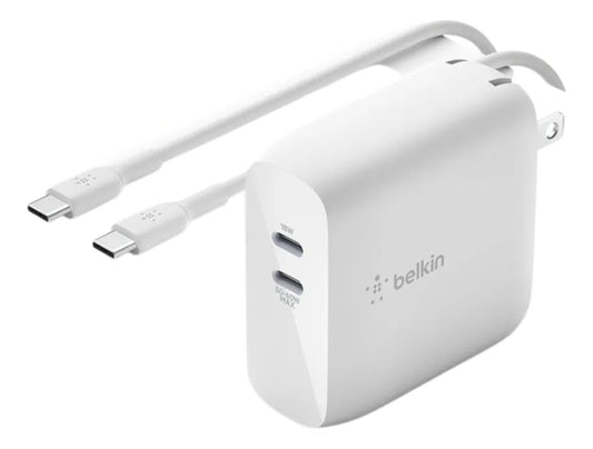 Cargador Belkin Dual USB-C GaN 68W + Cable 2 m | Carga rápida 50W + 18W |