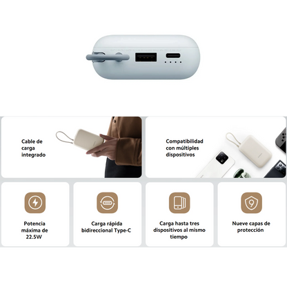 Xiaomi Power Bank🔋 10000mAh 22.5W – Cable integrado y carga rápida ⚡AZUL