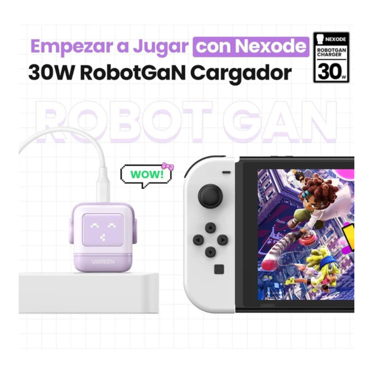 Adaptador Ugreen Nexode Robot 30w Usb-c Pd GaN Rápido Morado