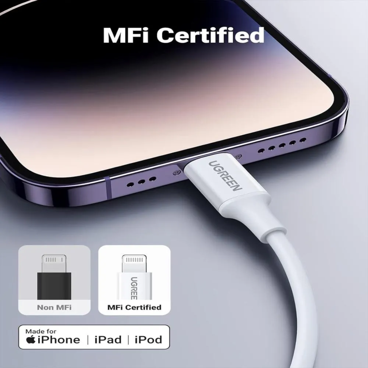 Cable UGREEN MFi Lightning 1M – Blanco Original | Carga Segura Apple