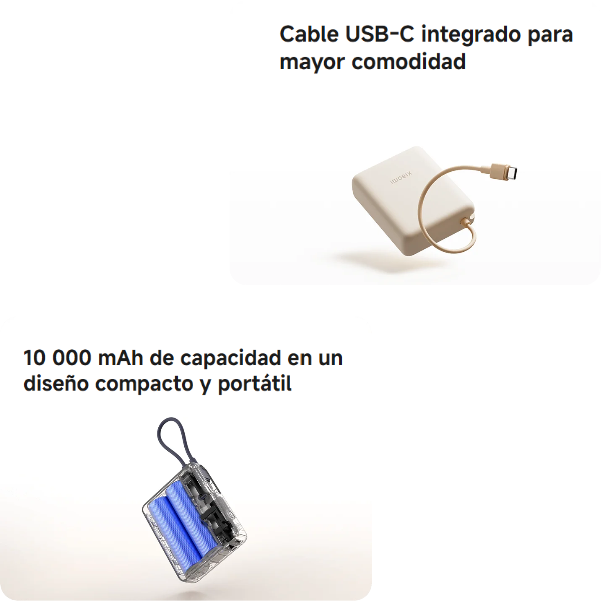 Xiaomi Power Bank 🔋 10000mAh 33W – Con cable integrado y carga turbo ⚡Beigs