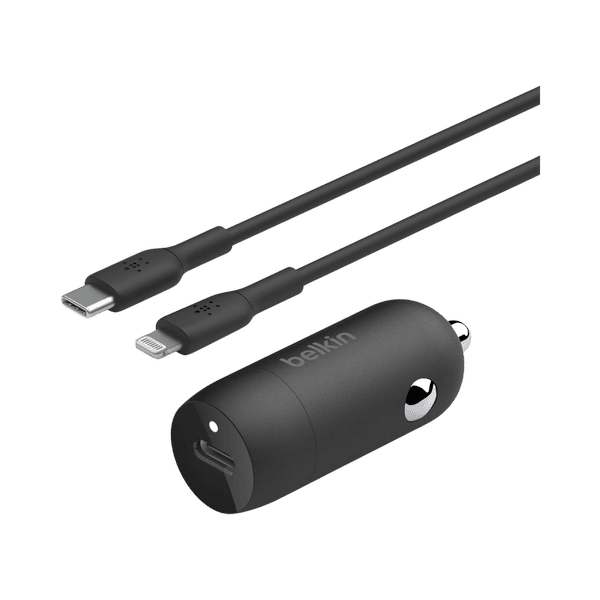 Cargador de Carro Belkin USB-C de 30 W + cable USB-C a Lightning - Negro