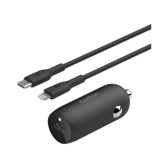 Cargador de Carro Belkin USB-C de 30 W + cable USB-C a Lightning - Negro