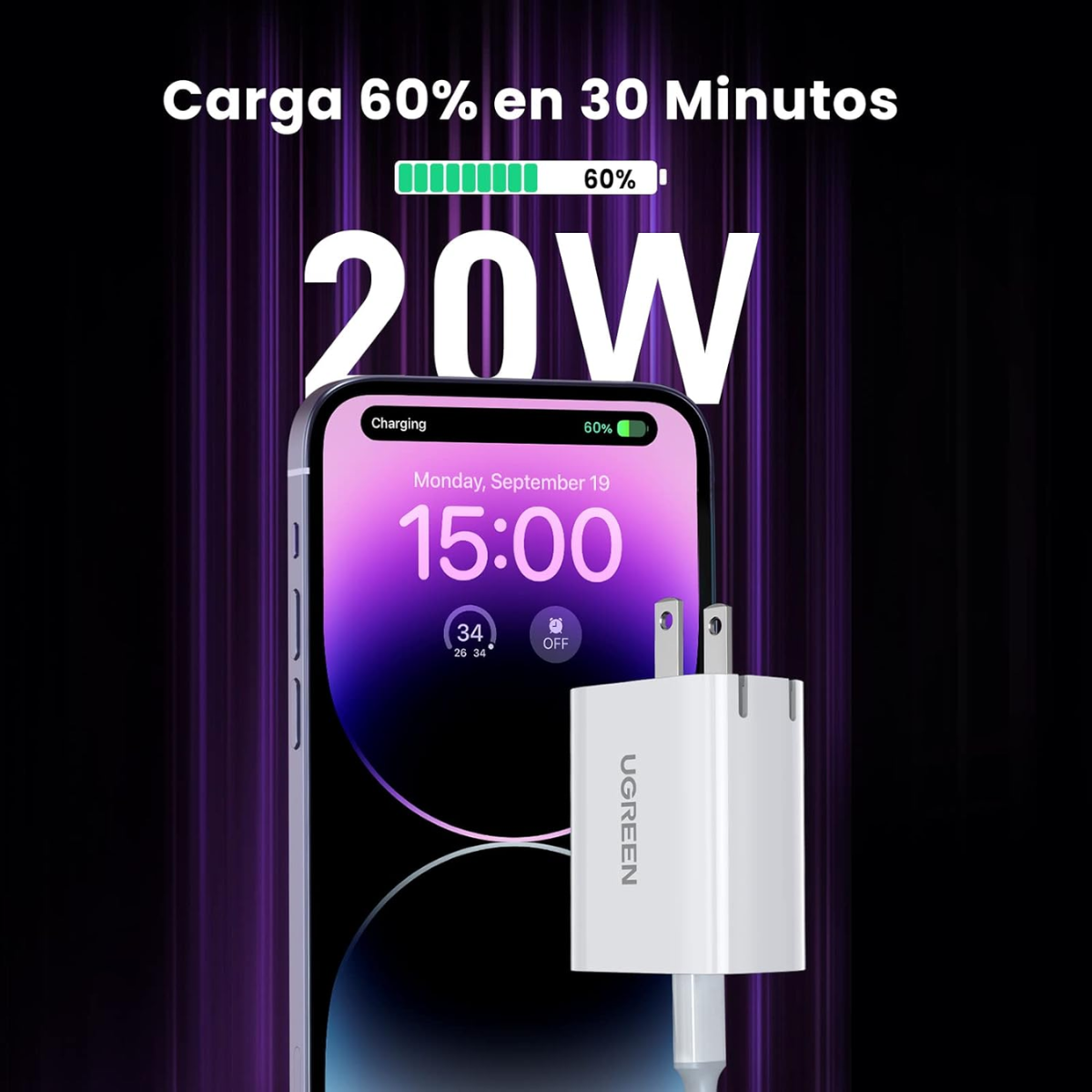 Cargador UGREEN 20W USB-C a Lightning | Certificación MFi – iPhone