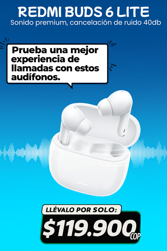 Redmi Buds 6 Lite Blanco – Sonido Premium + Cancelación de Ruido 40 dB 🎧