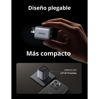 Adaptador UGREEN Nexode GaN 35W Rápido Compacto con 2 Puertos