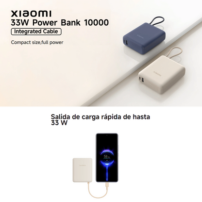 Xiaomi Power Bank 🔋 10000mAh 33W – Con cable integrado y carga turbo ⚡Beigs