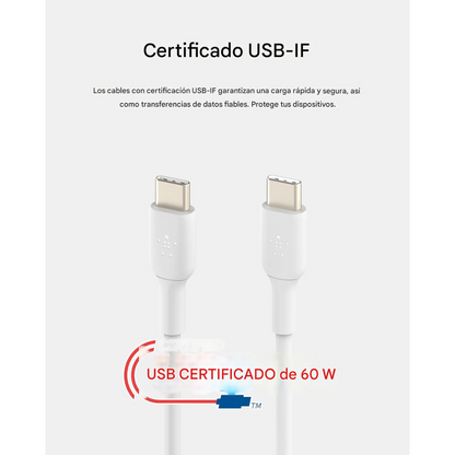 Pack 2 Cables Belkin USB-C a USB-C 1m – Carga Rápida Power Delivery