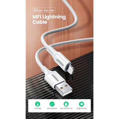 Cable UGREEN MFi Lightning 1M – Blanco Original | Carga Segura Apple