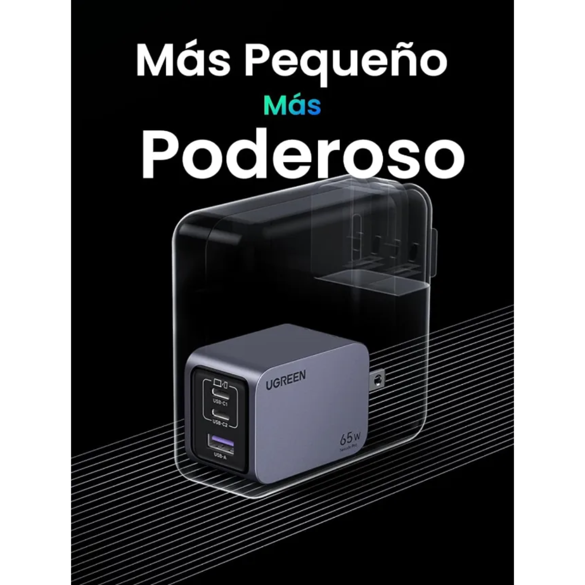 Cargador UGREEN 65W Nexode Pro | Carga rápida GaN – Gris