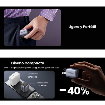 Adaptador de Carga Rápida UGREEN 30W Nexode GaN