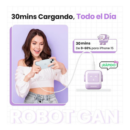 Adaptador Ugreen Nexode Robot 30w Usb-c Pd GaN Rápido Morado