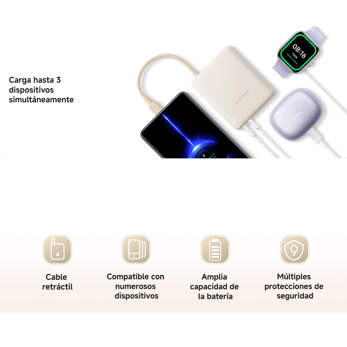 Xiaomi Power Bank 🔋 10000mAh 33W – Con cable integrado y carga turbo ⚡Beigs