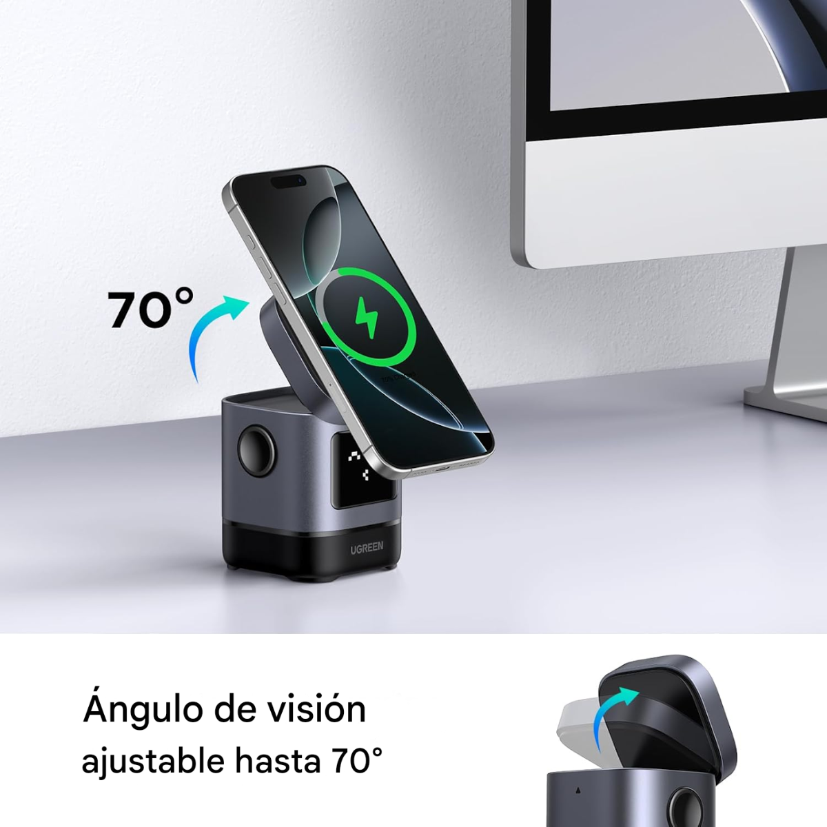 UGREEN Uno 2-in-1 Qi2 🌀| Carga Inalámbrica Magnética 15W + Soporte