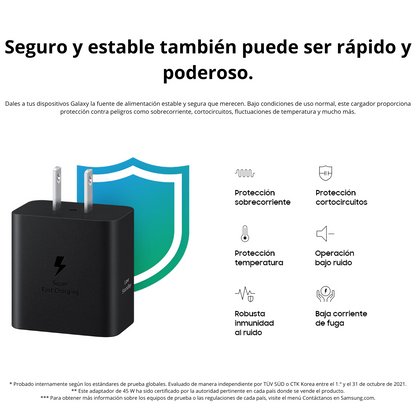 Cargador Samsung 45W Power Adapter Negro + Cable 1.8M | Original