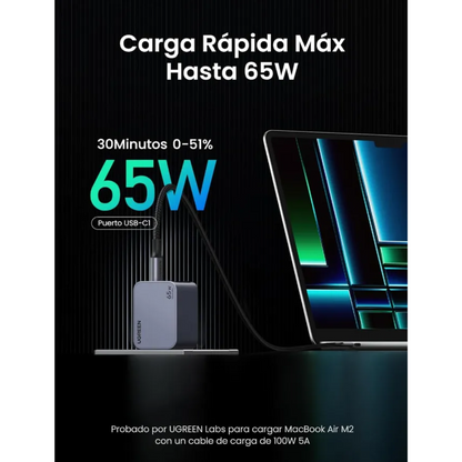 Cargador UGREEN 65W Nexode Pro | Carga rápida GaN – Gris