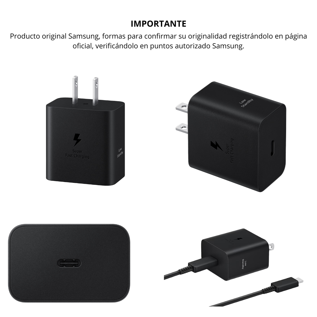 Cargador Samsung 45W Power Adapter Negro + Cable 1.8M | Original