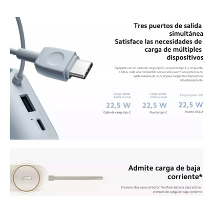 Xiaomi Power Bank🔋 10000mAh 22.5W – Cable integrado y carga rápida ⚡AZUL