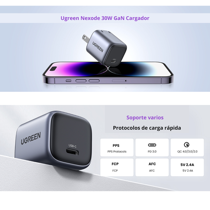 Adaptador de Carga Rápida UGREEN 30W Nexode GaN