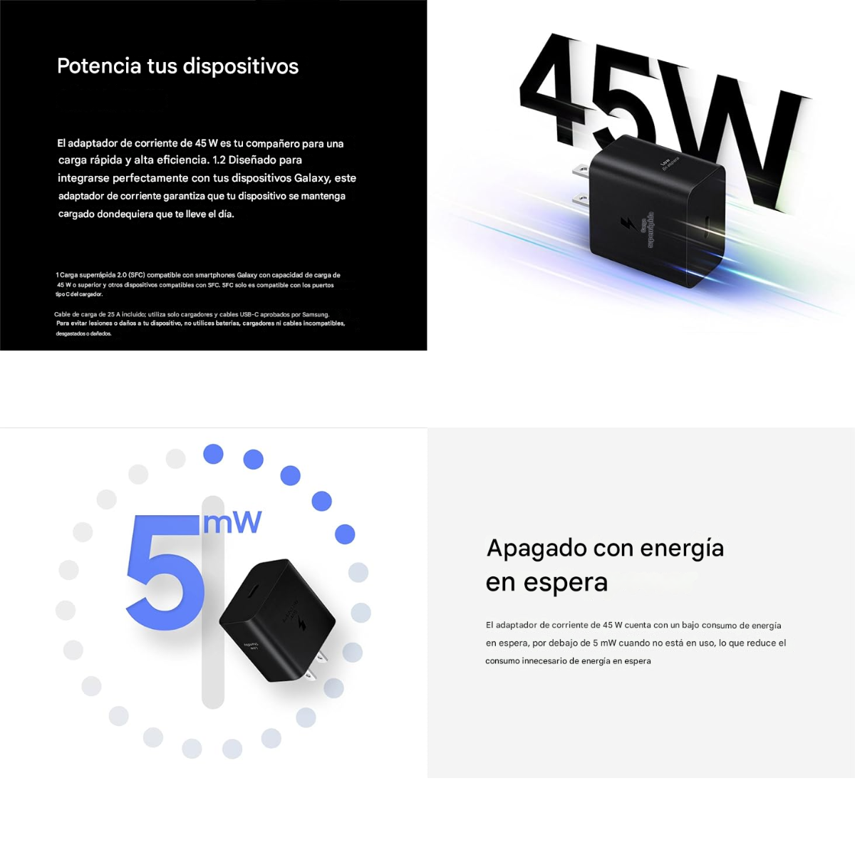 Cargador Samsung 45W Power Adapter Negro + Cable 1.8M | Original