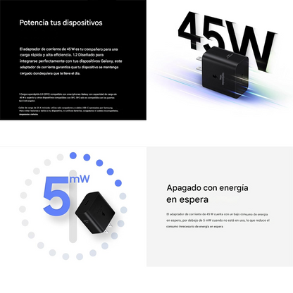 Cargador Samsung 45W Power Adapter Negro + Cable 1.8M | Original