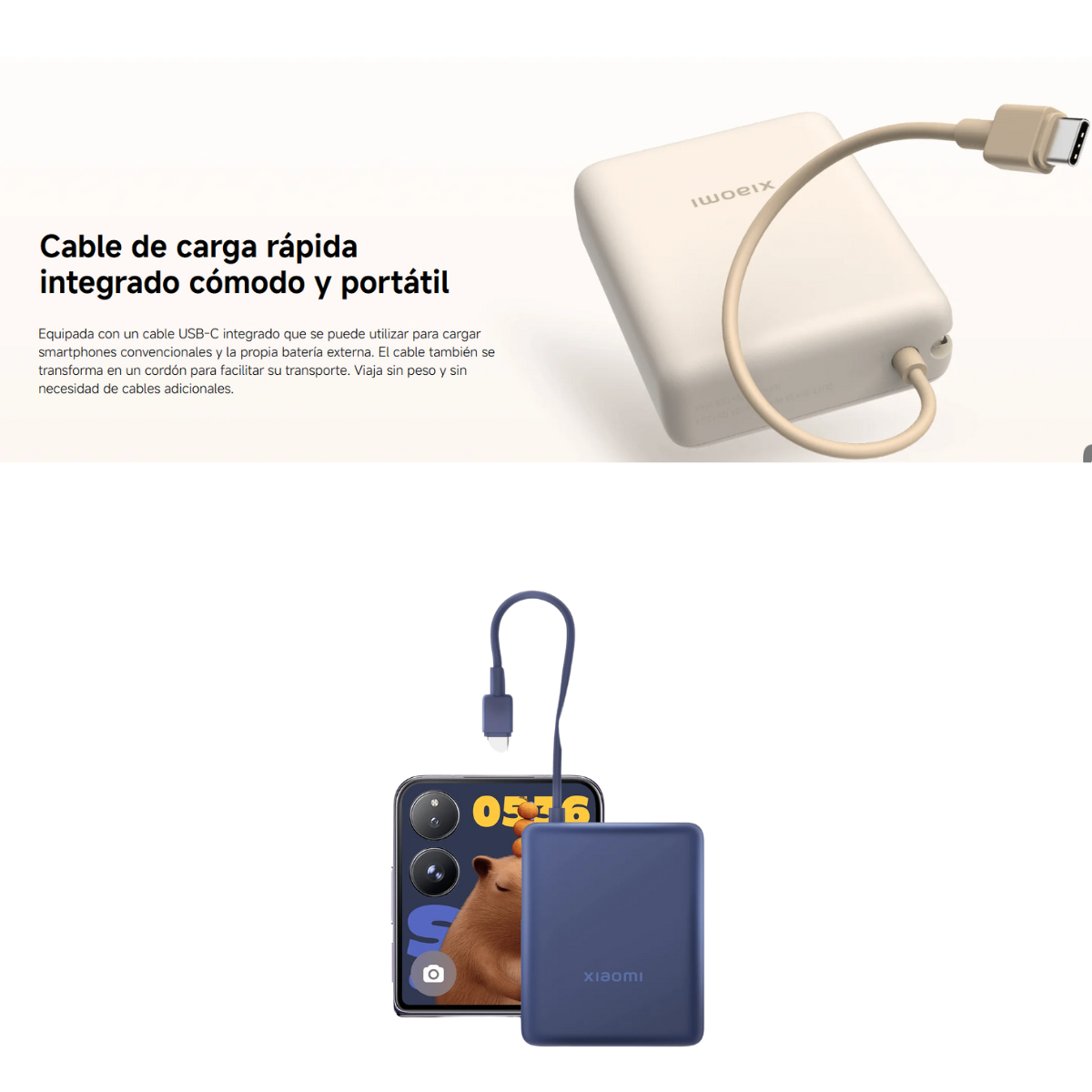 Xiaomi Power Bank 🔋 10000mAh 33W – Con cable integrado y carga turbo ⚡Beigs