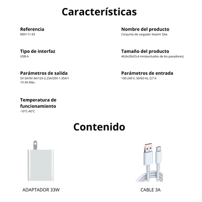 Cargador Xiaomi 33W  Energía rápida y segura