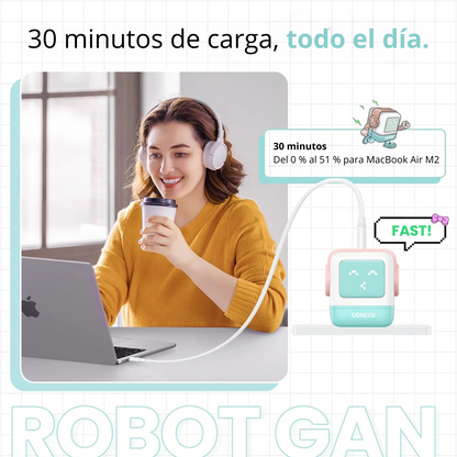 Adaptador UGREEN Robot Nexode 65W 3 Puertos USB-C + USB-A Azul