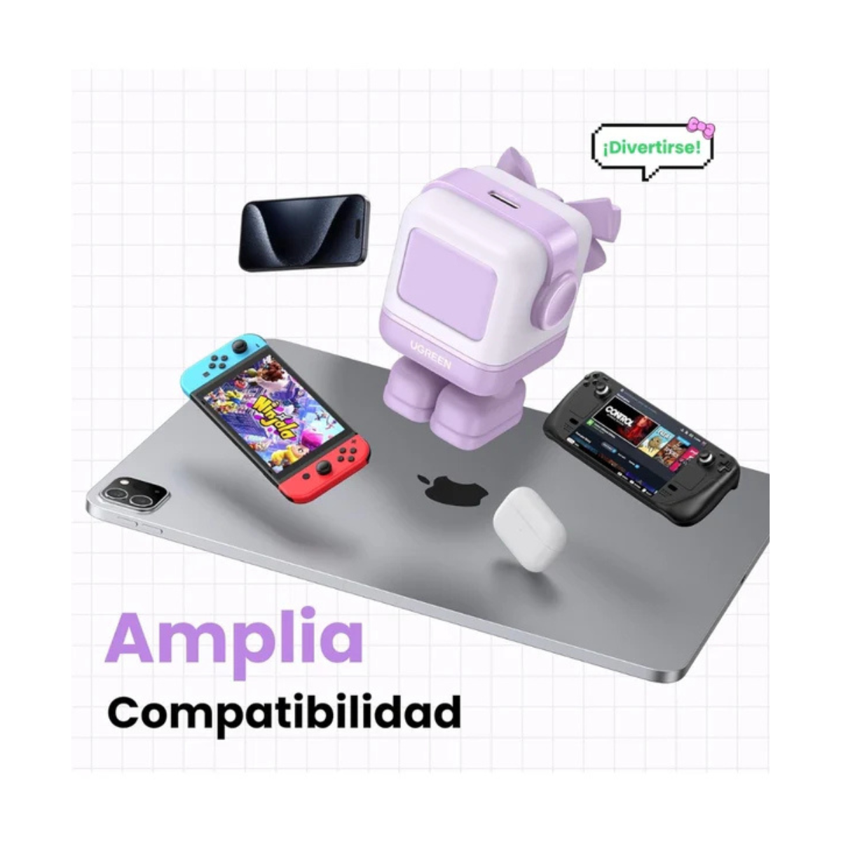 Adaptador Ugreen Nexode Robot 30w Usb-c Pd GaN Rápido Morado