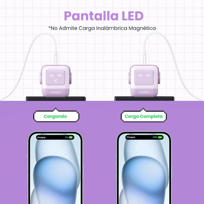 Adaptador UGREEN Robot Nexode 65W GaN de 3 Puertos Morado