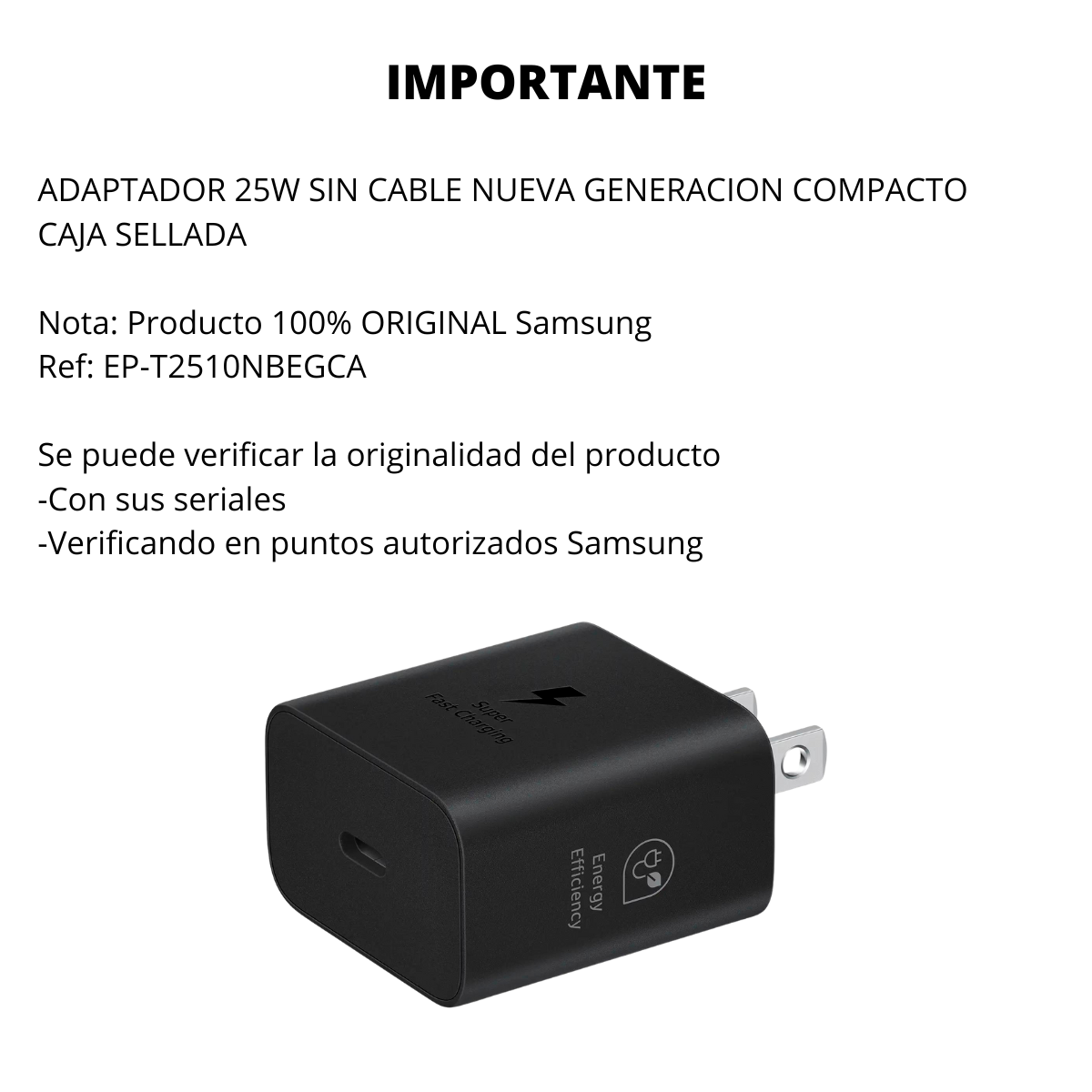 Cargador Samsung 25W Súper Rápido Compacto Original