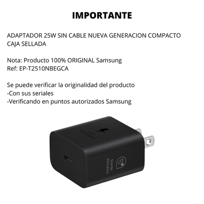 Cargador Samsung 25W Súper Rápido Compacto Original