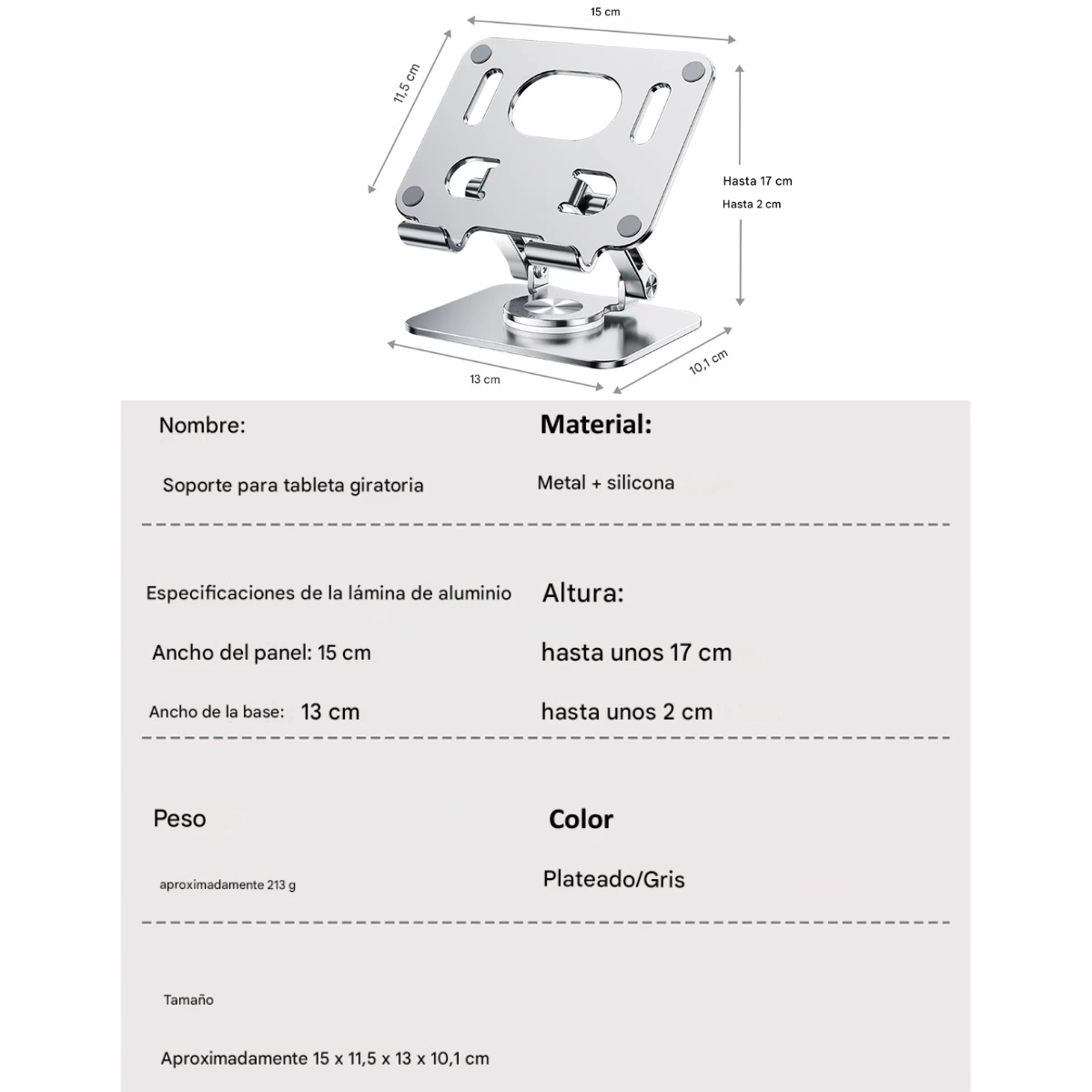 Soporte YYLM Metálico para Tablet y Portátil – Giratorio 360°, Antideslizante y Ergonómico