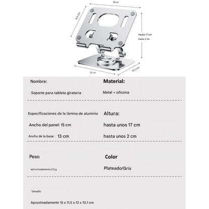 Soporte YYLM Metálico para Tablet y Portátil – Giratorio 360°, Antideslizante y Ergonómico