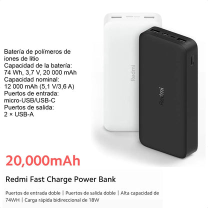 Power Bank Xiaomi 20000 mAh🔋| 18W Fast Charge + Doble USB ⚡