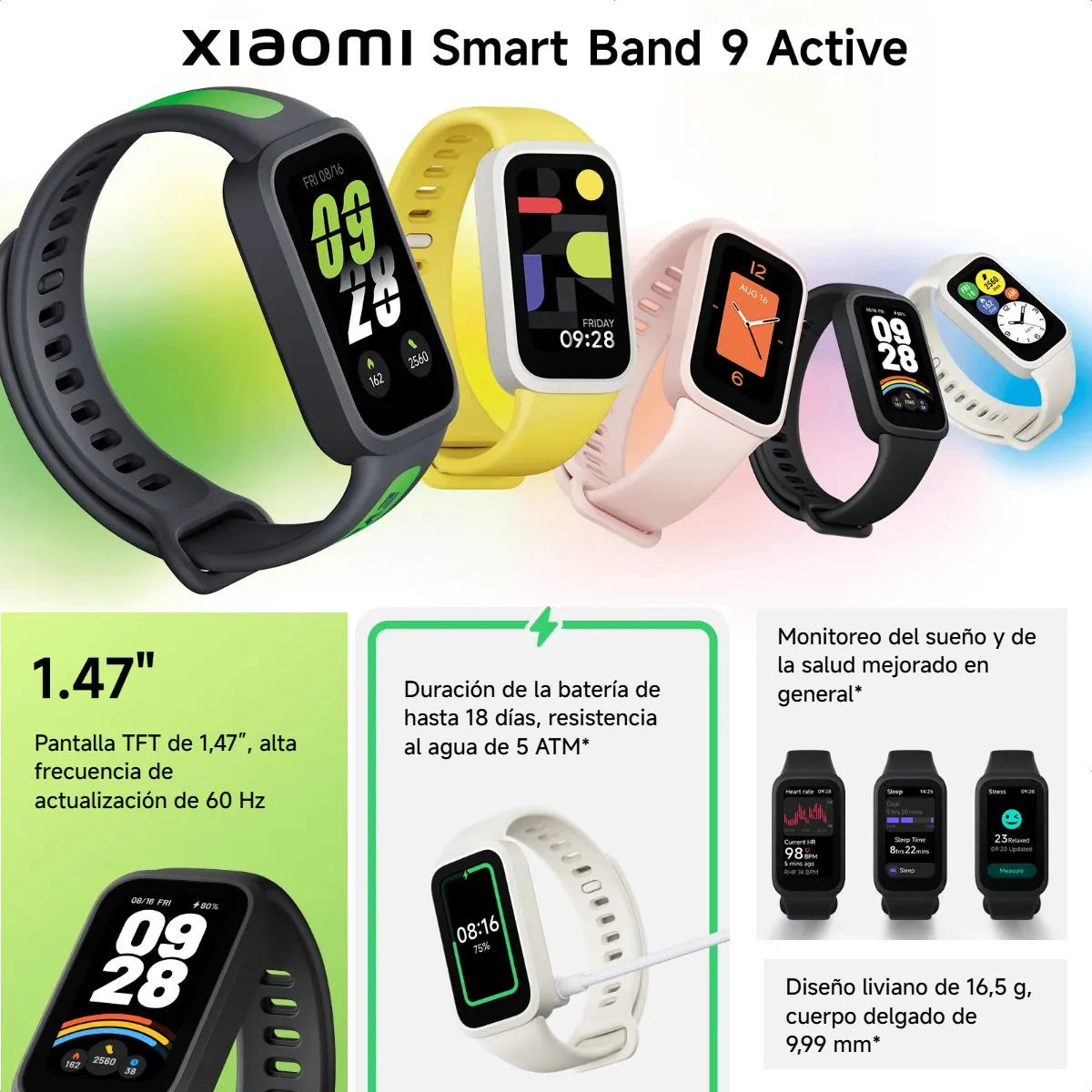 Xiaomi Smart Band 9 Active⌚   | 1.47” + 50 Deportes + Salud 💓Rosa