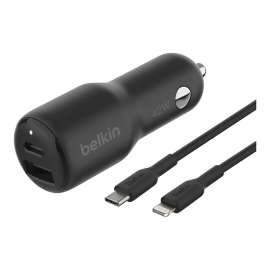 Cargador Para Auto Belkin BoostCharge 42W ⚡🚗Doble Puerto, Certificación MFi